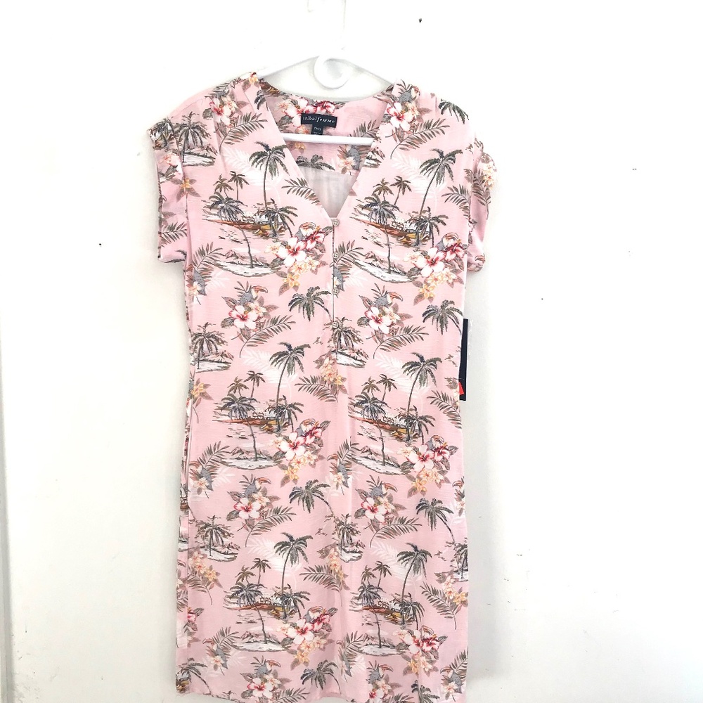 NWT Tribal Femme summer dress in women XS baby pink floral birds sleeveless vaca - Picture 2 of 14